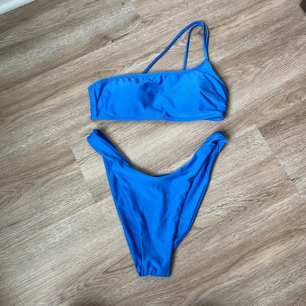 aerie Bright Blue One-Shoulder Bikini Set